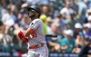 Minnesota Twins' Willi Castro strikes out swinging against the Seattle Mariners during the seventh inning of a baseball game Thursday, July 20, 2023, in Seattle. (AP Photo/Lindsey Wasson)