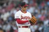 Los Angeles Angels starting pitcher Shohei Ohtani (17) reacts after a home run hit by Pittsburgh Pirates' Henry Davis during the fourth inning of a baseball game in Anaheim, Calif., Friday, July 21, 2023. (AP Photo/Ashley Landis)