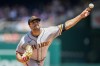 San Francisco Giants starting pitcher Scott Alexander throws during the first inning of a baseball game against the Washington Nationals at Nationals Park, Sunday, July 23, 2023, in Washington. (AP Photo/Alex Brandon)