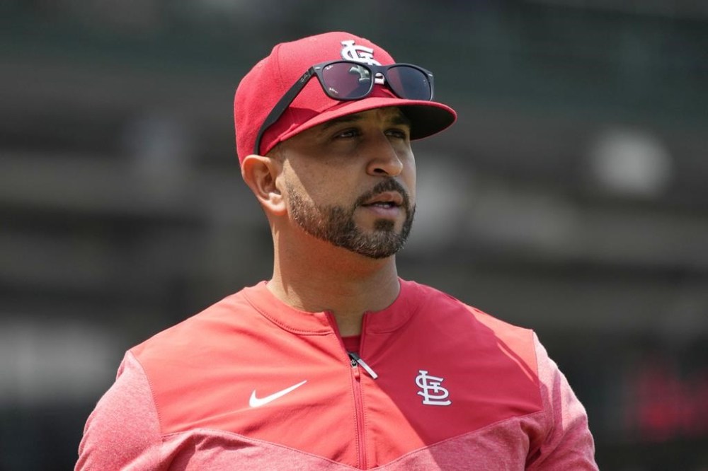 St. Louis Cardinals manager Oliver Marmol looks to field as he walks to the dugout before a baseball game against the Chicago Cubs in Chicago, Sunday, July 23, 2023. (AP Photo/Nam Y. Huh)