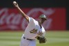 Oakland Athletics pitcher Luis Medina works against the Houston Astros during the first inning of a baseball game in Oakland, Calif., Sunday, July 23, 2023. (AP Photo/Jeff Chiu)