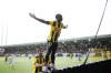 Hacken's Ibrahim Sadiq celebrates his goal during the Champions League first qualifying round, 1st leg soccer match between Hacken Gothenburg and The News Saints, at Bravida Arena, in Gothenburg, Sweden, Wednesday, July 12, 2023. (Adam Ihse/TT News Agency via AP)