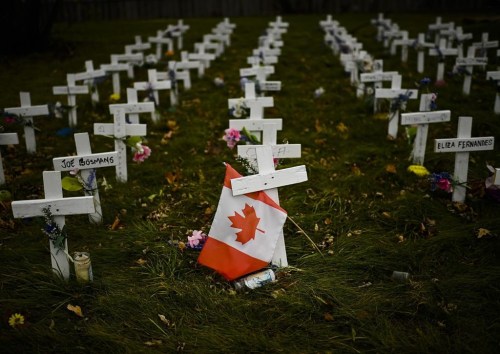 A new series published in the BMJ medical journal is calling for an independent inquiry into Canada's COVID-19 response. Crosses are displayed in memory of the elderly who died from COVID-19 at the Camilla Care Community facility during the COVID-19 pandemic in Mississauga, Ont., Thursday, Nov. 19, 2020. THE CANADIAN PRESS/Nathan Denette