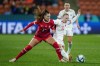 Switzerland's Seraina Piubel, left, battles for the ball with Norway's Thea Bjelde during the Women's World Cup Group A soccer match between Switzerland and Norway in Hamilton, New Zealand, Tuesday, July 25, 2023. (AP Photo/Abbie Parr)