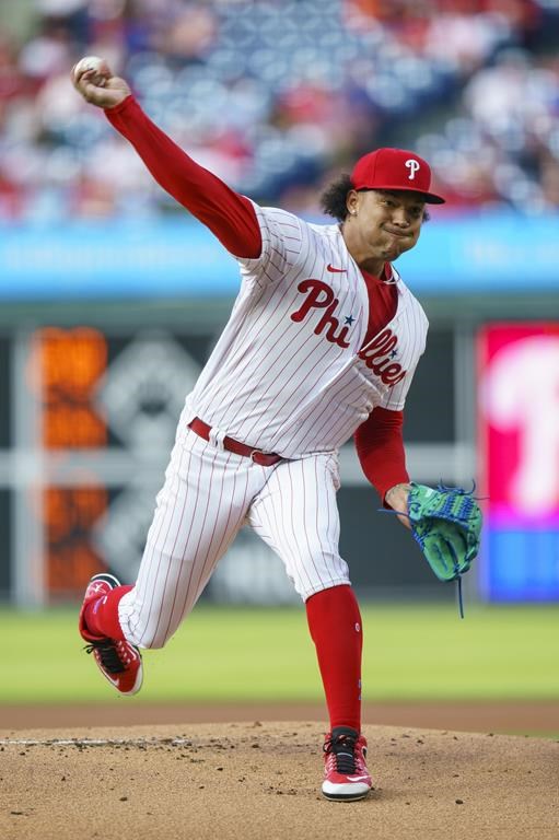 Philadelphia Phillies starting pitcher Taijuan Walker delivers during the first inning of an baseball game against the Baltimore Orioles, Tuesday, July 25, 2023, in Philadelphia. (AP Photo/Chris Szagola)
