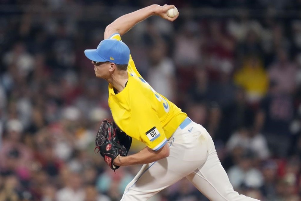 Boston Red Sox pitcher Nick Pivetta delivers to an Atlanta Braves batter during the third inning of a baseball game at Fenway Park, Tuesday, July 25, 2023, in Boston. (AP Photo/Charles Krupa)