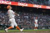 San Francisco Giants' Casey Schmitt watches his sacrifice fly during the fifth inning of a baseball game against the Oakland Athletics, Tuesday, July 25, 2023, in San Francisco. (AP Photo/Godofredo A. Vásquez)