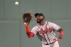 Atlanta Braves center fielder Michael Harris II makes the play on a fly out by Boston Red Sox first baseman Triston Casas, which was the first out of a triple play, during the third inning of a baseball game at Fenway Park, Tuesday, July 25, 2023, in Boston. (AP Photo/Charles Krupa)