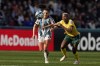 Argentina's Sophia Braun (13) and South Africa's Mapula Kgoale battle for the ball during the Women's World Cup Group G soccer match between Argentina and South Africa in Dunedin, New Zealand, Friday, July 28, 2023. (AP Photo/Alessandra Tarantino)