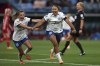 England's Lauren James, right, celebrates a first half goal with teammate England's Ella Toone during the Women's World Cup Group D soccer match between England and Denmark at Sydney Football Stadium in Sydney, Australia, Friday, July 28, 2023. (AP Photo/Sophie Ralph)