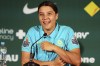 Australia's Women's World Cup captain Sam Kerr reacts during a press conference in Brisbane, Australia, Saturday, July 29, 2023. Kerr says she'll be available for Australia's must-win Women's World Cup game against Olympic champion Canada after missing the team's first two group games because of a calf muscle injury. THE CANADIAN PRESS/AP-Tertius Pickard