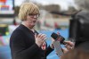 Canada's Minister of Sport and Physical Activity, Carla Qualtrough speaks to the media at Canada's practice session ahead of the team's Group B match against Australia for the Women's World Cup in Melbourne, Australia, Sunday, July 30, 2023. (AP Photo/Victoria Adkins)