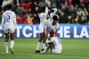 Haiti players react at the end of the Women's World Cup Group D soccer match between China and Haiti in Adelaide, Australia, Friday, July 28, 2023. China won 1-0. (AP Photo/James Elsby)