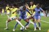 Marta, left, clears the ball from French defenders Kadidiatou Diani, center, and Léa Le Garrec during the Women's World Cup soccer match between France and Brazil in Brisbane, Australia, Saturday, July 29, 2023. Marta might be playing in her last Women's World Cup match on Wednesday, Aug. 2. (AP Photo/Aisha Schulz)