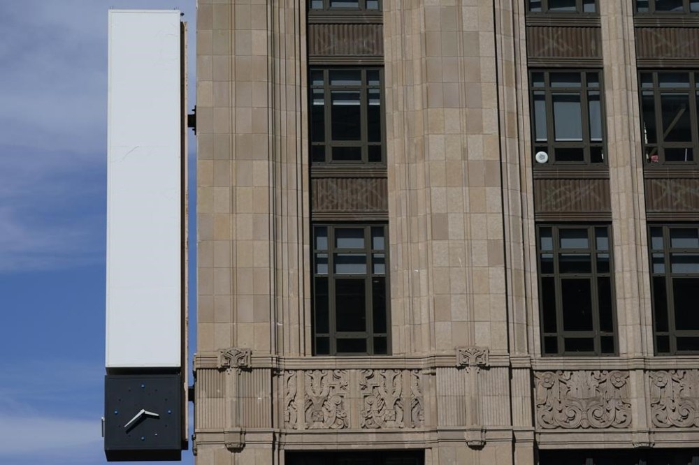 The sign where the name and logo for the San Francisco headquarters of the company formerly known as Twitter remains blank Monday, July 31, 2023. A brightly flashing