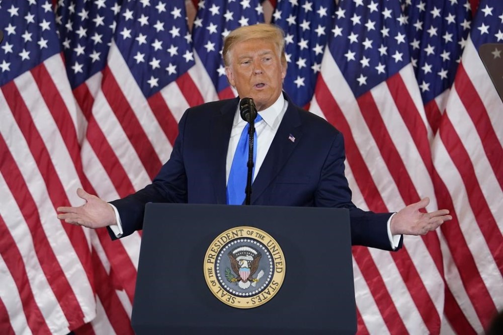FILE - President Donald Trump speaks in the East Room of the White House, early Wednesday, Nov. 4, 2020, in Washington. (AP Photo/Evan Vucci, File)