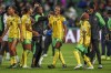 Jamaica's Allyson Swaby, center, celebrates with teammates at the end of the Women's World Cup Group F soccer match between Panama and Jamaica in Perth, Australia, Saturday, July 29, 2023. Swaby scored once in Jamaica's 1-0 victory. (AP Photo/Gary Day)