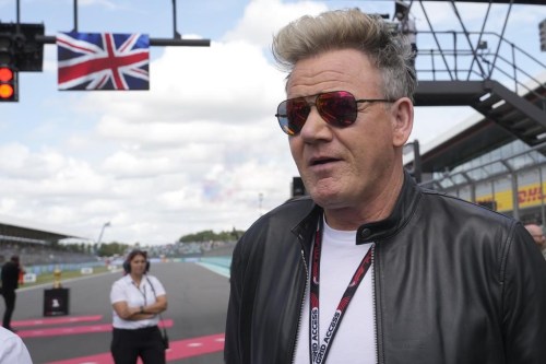 Celebrity chef Gordon Ramsay is bringing his burger and steak outlets to a B.C. casino and resort. Ramsay walks through the grid before the British Formula One Grand Prix race at the Silverstone racetrack, Silverstone, England, Sunday, July 9, 2023. THE CANADIAN PRESS/AP-Luca Bruno