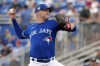 Toronto Blue Jays relief pitcher Trevor Richards delivers to the Minnesota Twins during the sixth inning of a spring training baseball game Wednesday, March 8, 2023, in Dunedin, Fla. Richards has been put on the Toronto Blue Jays' 15-day injured list with neck inflammation. THE CANADIAN PRESS/AP/Chris O'Meara
