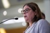 Manitoba Premier Heather Stefanson speaks during a news conference, in Winnipeg, on Monday, June 19, 2023. Stefanson says some government advertising will continue in the lead-up to the Oct. 3 election.THE CANADIAN PRESS/Darryl Dyck