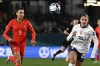 United States' Trinity Rodman, right, and Portugal's Catarina Amado chase after the ball during the Women's World Cup Group E soccer match between Portugal and the United States at Eden Park in Auckland, New Zealand, Tuesday, Aug. 1, 2023. (AP Photo/Andrew Cornaga)