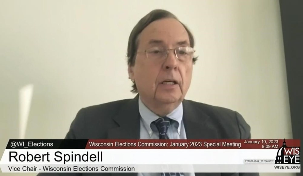 FILE - In this image taken from video from the WisconsinEye feed, Commissioner Robert Spindell Jr. speaks during a virtual Wisconsin Elections Commission meeting on Tuesday, Jan. 10, 2023. A Wisconsin judge on Friday, Aug. 4, 2023, ordered the state elections commission to release all records it has related to Spindell, one of its Republican members and his role as one of 10 people who posed as fake electors in 2020 for former President Donald Trump. (WisconsinEye via AP, File)