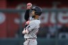 Minnesota Twins' Byron Buxton celebrates on second after hitting a two-run double during the fourth inning of a baseball game against the Kansas City Royals Saturday, July 29, 2023, in Kansas City, Mo. (AP Photo/Charlie Riedel)