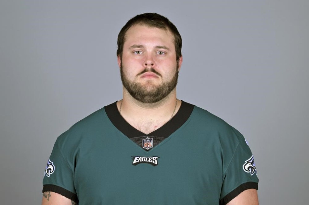 FILE - This is a 2022 photo of Josh Sills of the Philadelphia Eagles NFL football team. On Friday, Aug. 4, 2023, Sills was acquitted of felony rape and kidnapping charges in Ohio. He will be returning to the Eagles' active roster. (AP Photo, File)