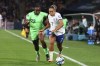 Nigeria's Michelle Alozie, left, and England's Lauren James vie for the ball during the Women's World Cup round of 16 soccer match between England and Nigeria in Brisbane, Australia, Monday, Aug. 7, 2023. (AP Photo/Tertius Pickard)