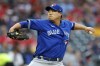 Toronto Blue Jays starting pitcher Hyun Jin Ryu delivers against the Cleveland Guardians during the first inning of a baseball game, Monday, Aug. 7, 2023, in Cleveland. (AP Photo/Ron Schwane)