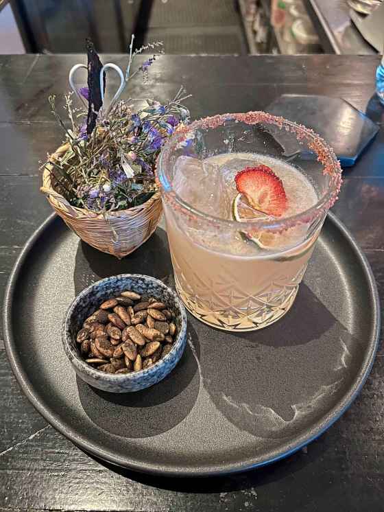 The La Bartola features Herradura reposado, Grand Marnier, lime, strawberry and agave. Muy bueno. (Ben Sigurdson / Winnipeg Free Press)