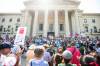 MIKAELA MACKENZIE / WINNIPEG FREE PRESS
                                Hundreds of union workers participated in a rally at the Manitoba legislature in support of striking Liquor and Lotteries staff Thursday.