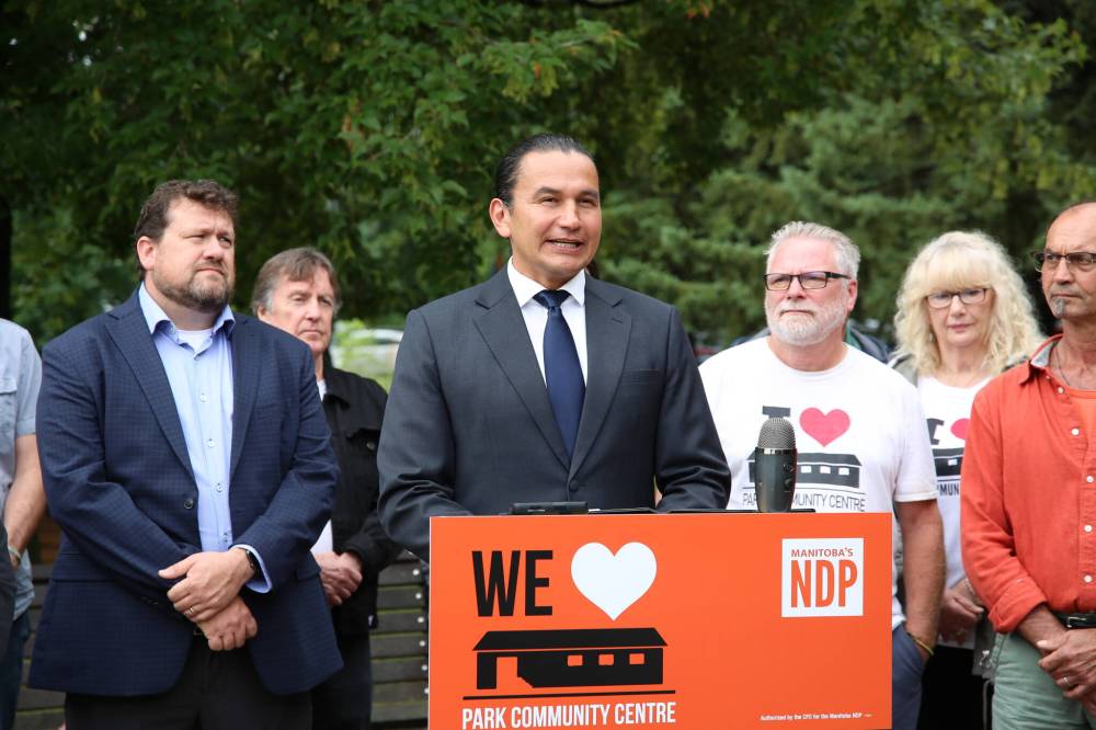 Manitoba NDP Leader Wab Kinew promised an investment of $1 million to rebuild the Park Community Centre in Brandon. (Michele McDougall/The Brandon Sun)