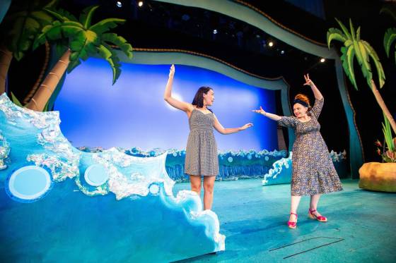 Julia Davis (left, playing Ariel) and Laura Olafson (playing Ursula) rehearse at Rainbow Stage for The Little Mermaid, which opens tonight. (Mikaela Mackenzie / Winnipeg Free Press)