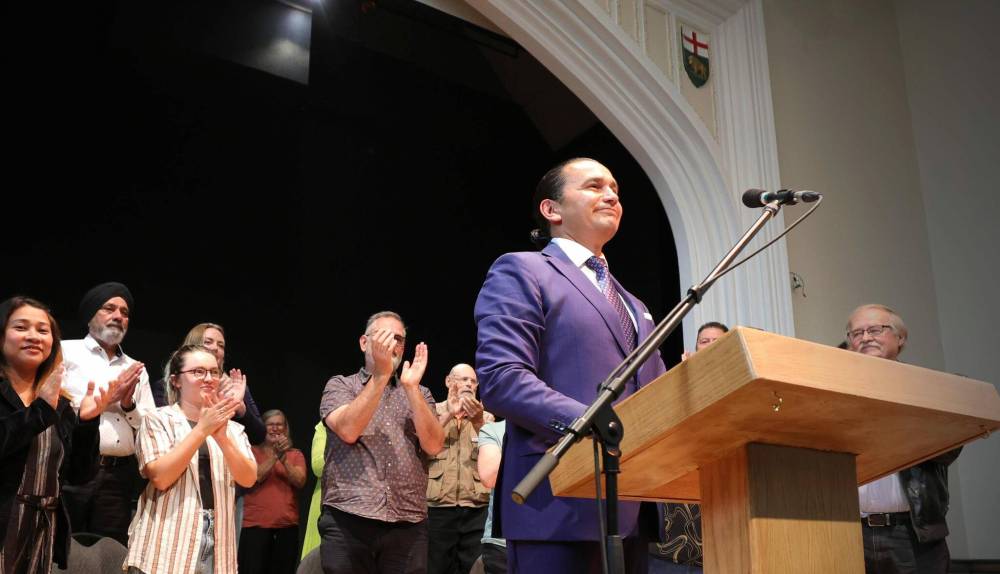 RUTH BONNEVILLE / WINNIPEG FREE PRESS
On Wednesday NDP Leader Wab Kinew accused the governing Progressive Conservatives of using thinly veiled racism to scare Manitobans away from supporting the NDP.