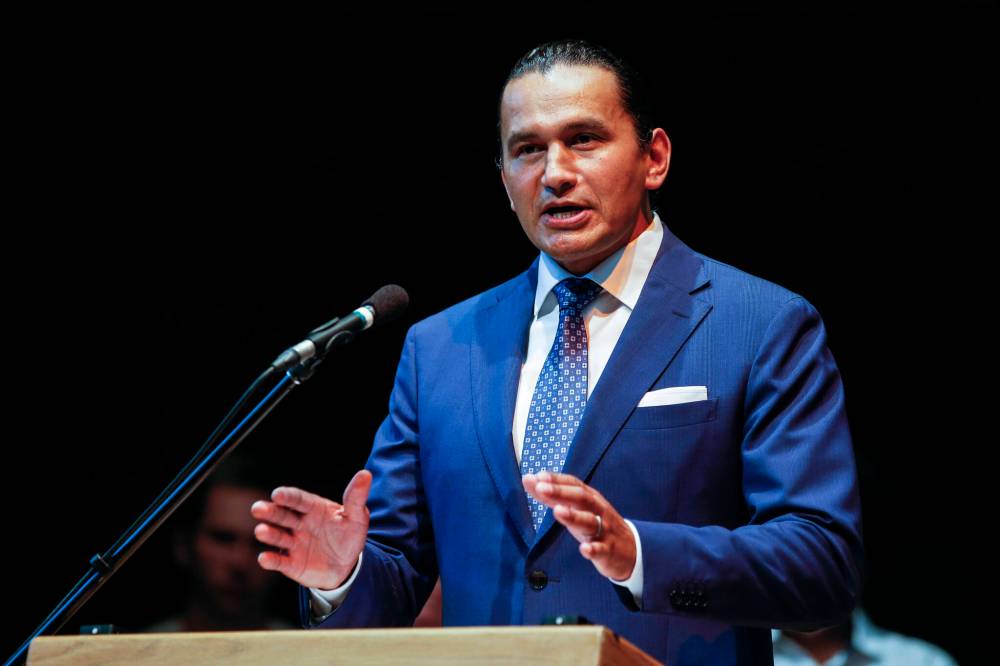 JOHN WOODS / THE CANADIAN PRESS
Wab Kinew, leader of the Manitoba NDP, promised new policies, legislation and bail reform that target organized crime if his party forms government Oct. 3.