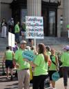 MIKE THIESSEN / WINNIPEG FREE PRESS
More than 200 teachers, union leaders and public education advocates gathered outside the Manitoba Legislative Building on Thursday.