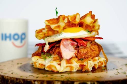 SUPPLIED
                                IHOP Winnipeg aims to &lsquo;fill your pothole within&rsquo; with waffles, hot peach honey breaded chicken breast, caramelized onions, bacon, a sunny side up egg and maple honey dill aioli.