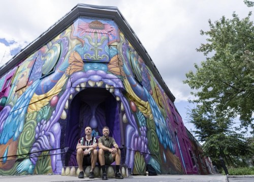 Canadian filmmakers Sean Horlor, left and Steve J. Adams pose in Montreal on Monday, July 31, 2023. Their latest documentary, 
