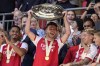 Arsenal's Declan Rice holds up the trophy after winning the English FA Community Shield final soccer match between Arsenal and Manchester City at Wembley Stadium in London, Sunday, Aug. 6, 2023. (AP Photo/Kirsty Wigglesworth)