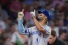 Kansas City Royals' MJ Melendez celebrates his two-run home run against the Boston Red Sox during the sixth inning of a baseball game Tuesday, Aug. 8, 2023, in Boston. (AP Photo/Steven Senne)