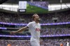 Tottenham Hotspur's Harry Kane during the pre-season friendly soccer match between Tottenham and Shakhtar Donetsk, at the Tottenham Hotspur Stadium, London Sunday August 6, 2023. (Yui Mok/PA via AP)
