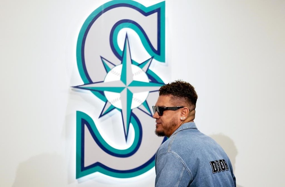 Former Seattle Mariners pitcher Felix Hernandez arrives for a media availability before a baseball game between the Mariners and the Baltimore Orioles, Friday, Aug. 11, 2023, in Seattle. Hernandez will be inducted into the Mariners Hall of Fame on Aug. 12. (AP Photo/Lindsey Wasson)