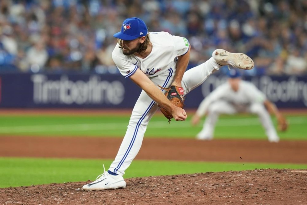 Right-handed pitcher Hagen Danner has been placed on the 15-day injured list by the Toronto Blue Jays. Danner works against the Chicago Cubs during ninth inning interleague MLB baseball action in Toronto, Friday, Aug. 11, 2023. He left Friday's game with a left oblique strain. THE CANADIAN PRESS/Chris Young