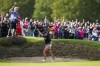 Britain's Charley Hull reacts after sinking her shot from a bunker on the eleventh during day four of the 2023 AIG Women's Open at Walton Heath, in Surrey, England, Sunday Aug. 13, 2023. (John Walton/PA via AP)