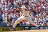Philadelphia Phillies starting pitcher Ranger Suarez throws during the first inning of a baseball game against the Minnesota Twins, Sunday, Aug. 13, 2023, in Philadelphia. (AP Photo/Laurence Kesterson)