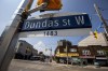 A Dundas Street West sign is pictured in Toronto, Wednesday, June 10, 2020. For some people, renaming Toronto's Dundas Street is a necessary step to confront the history of a city built in part by individuals connected to the British Empire's transatlantic slave trade. THE CANADIAN PRESS/Giordano Ciampini