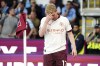 Manchester City's Kevin De Bruyne appears dejected after being substituted off for an injury during the Premier League soccer match between Manchester City and Burnley FC at Turf Moor, Burnley, England, Friday Aug. 11, 2023. (Mike Egerton/PA via AP)