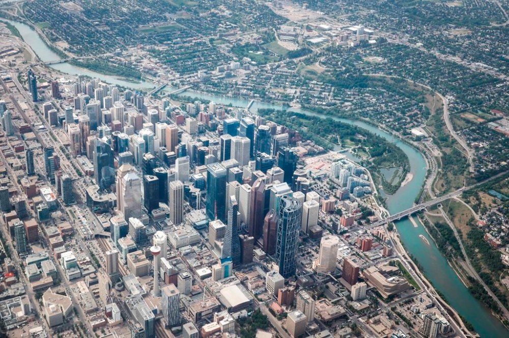 Downtown Calgary and the Bow River are seen from the air on Wednesday, May 31, 2023. The city of Calgary has brought in some outdoor water restrictions due to ongoing drought conditions. THE CANADIAN PRESS/Jeff McIntosh