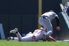 Detroit Tigers first baseman Spencer Torkelson, right, tags out Minnesota Twins' Edouard Julien on a pickoff play in the first inning of a baseball game Wednesday, Aug. 16, 2023, in Minneapolis. (AP Photo/Bruce Kluckhohn)